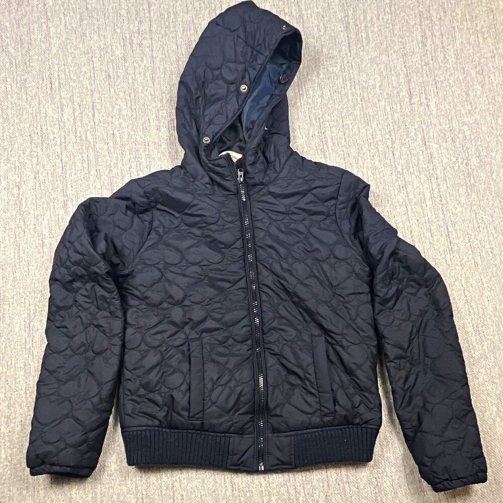 Abercrombie Kids Girls XL Heart Quilted Puffer Jacket Black Full Zip Youth 13/14